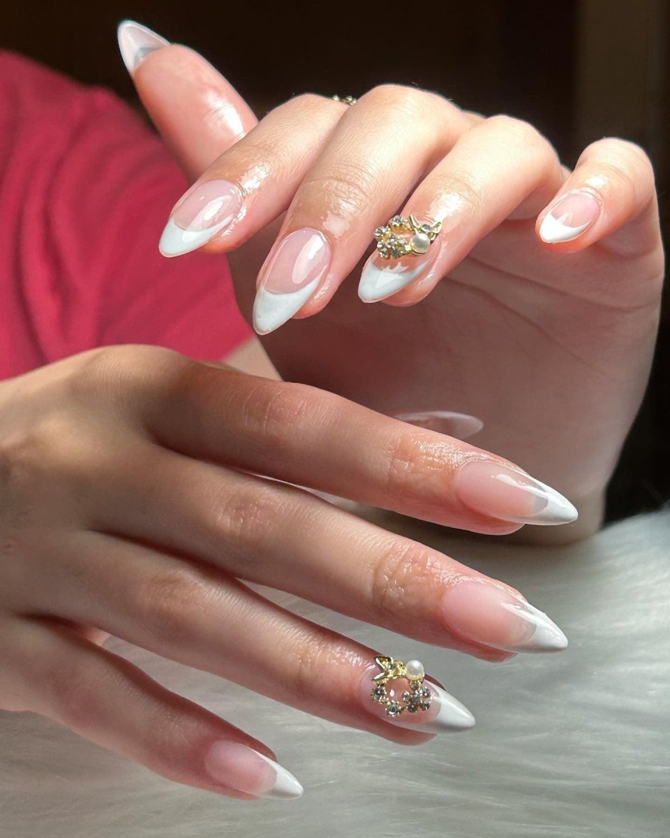 3D gemstone French manicure