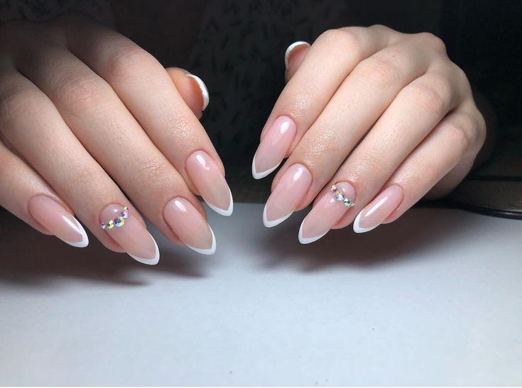 Almond gemstone French nails
