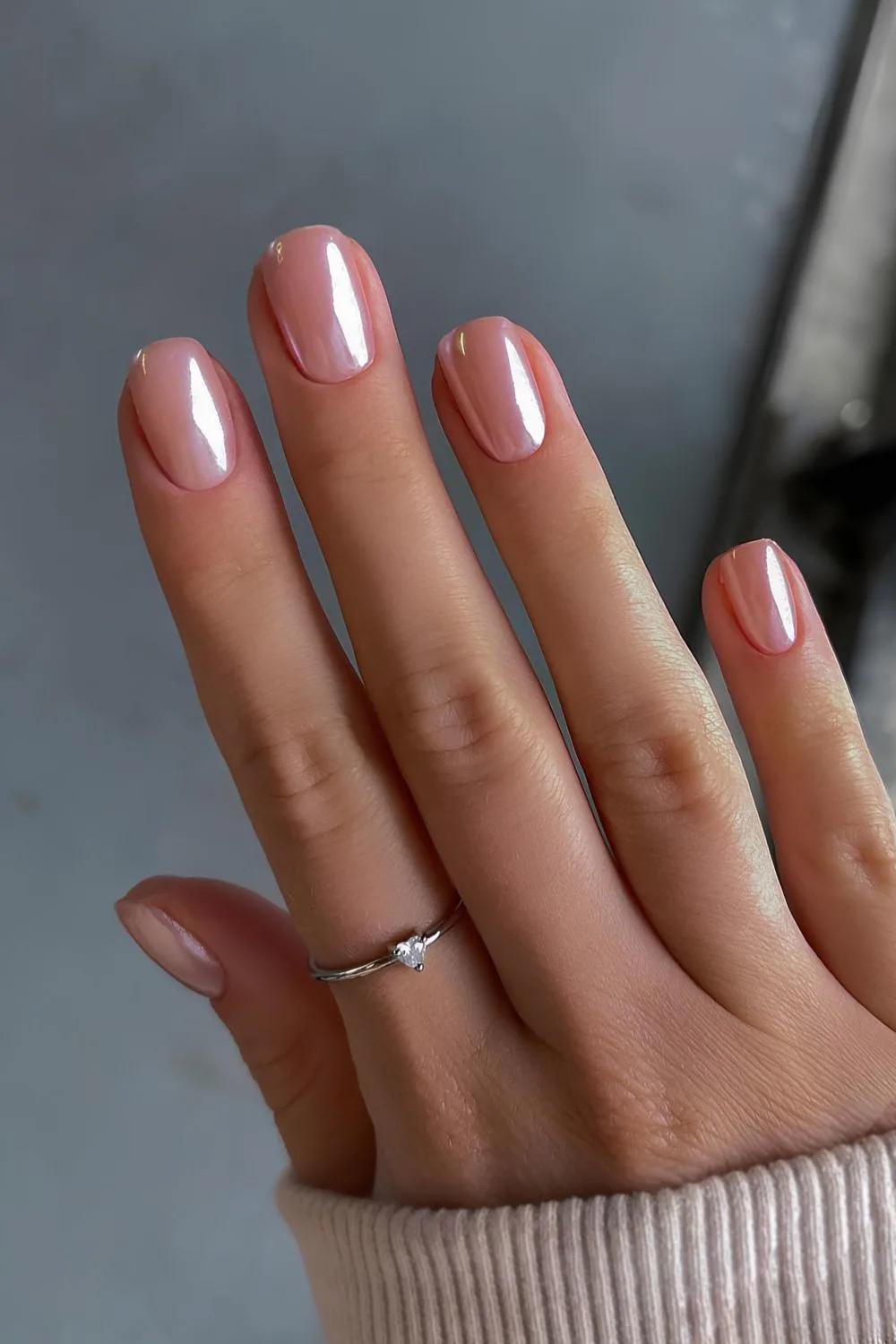 Baby pink clean girl nails