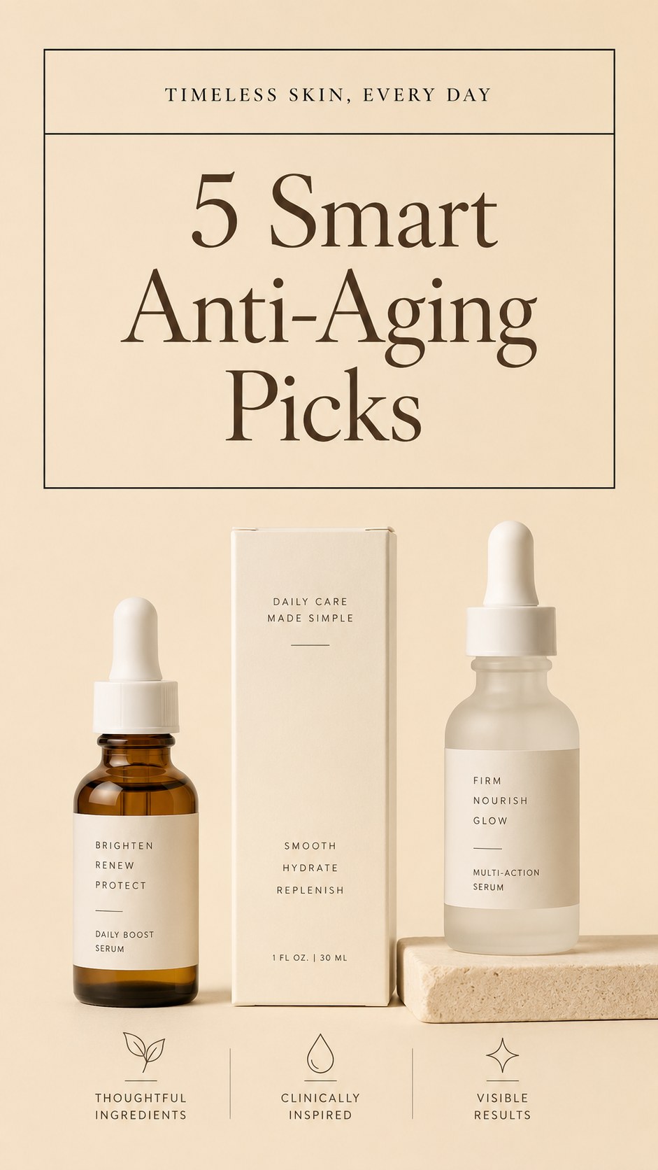 Two serum bottles labeled as smart anti-aging picks, part of the best skincare products over 60