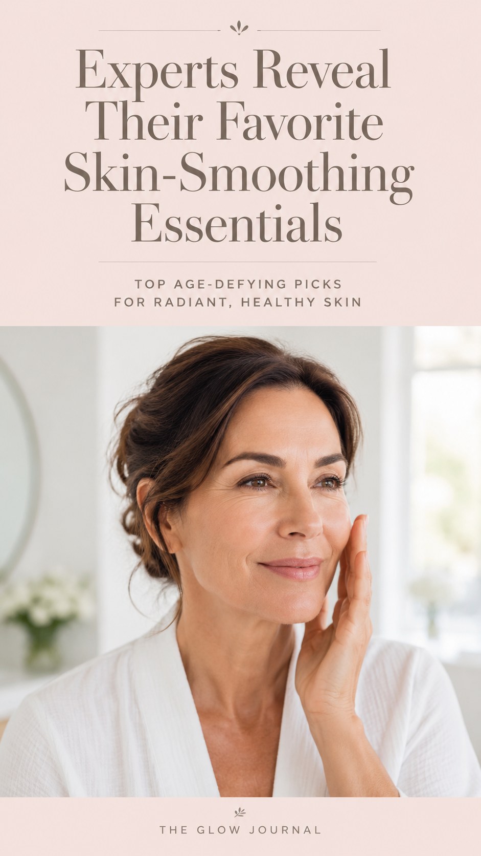 A woman applying a smoothing skincare essential to her cheek as part of a routine over 60