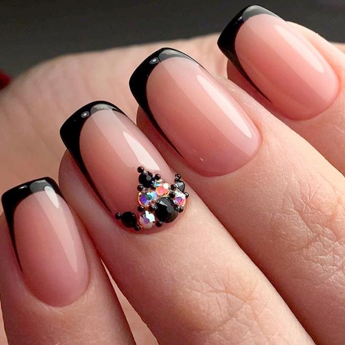 Black gemstone French manicure