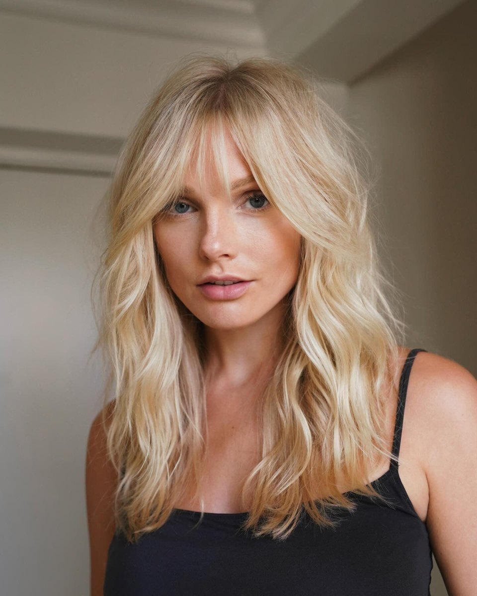 Blonde wispy curtain bangs hairstyle inspiration