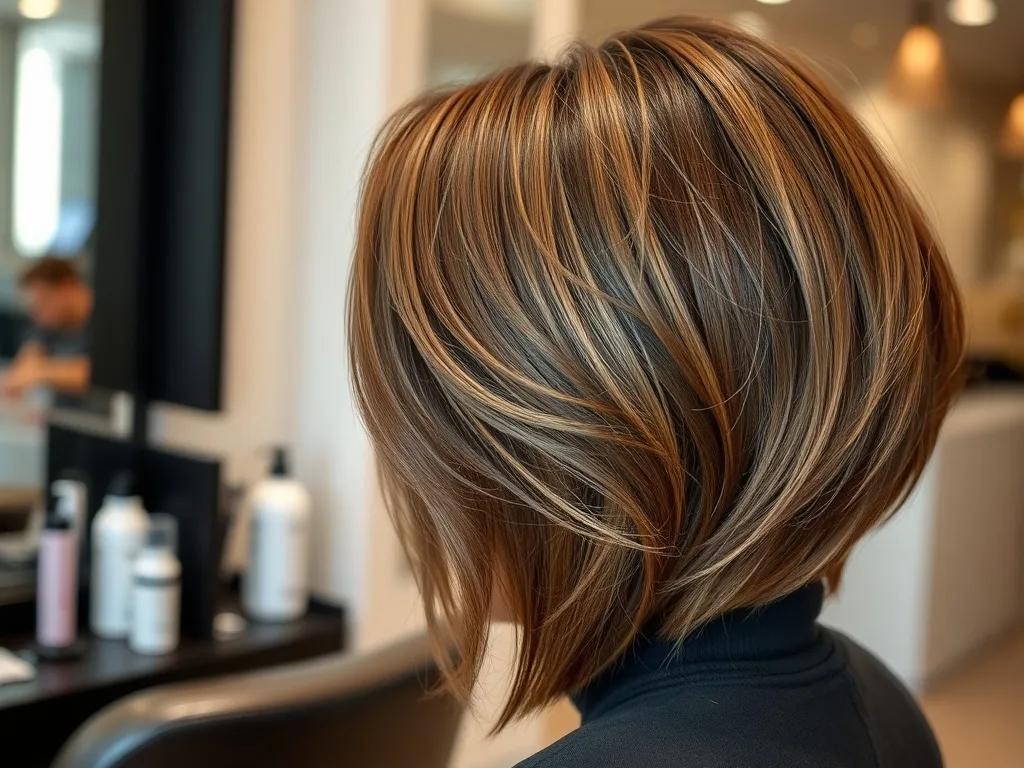 Brown inverted bob with highlighted layers