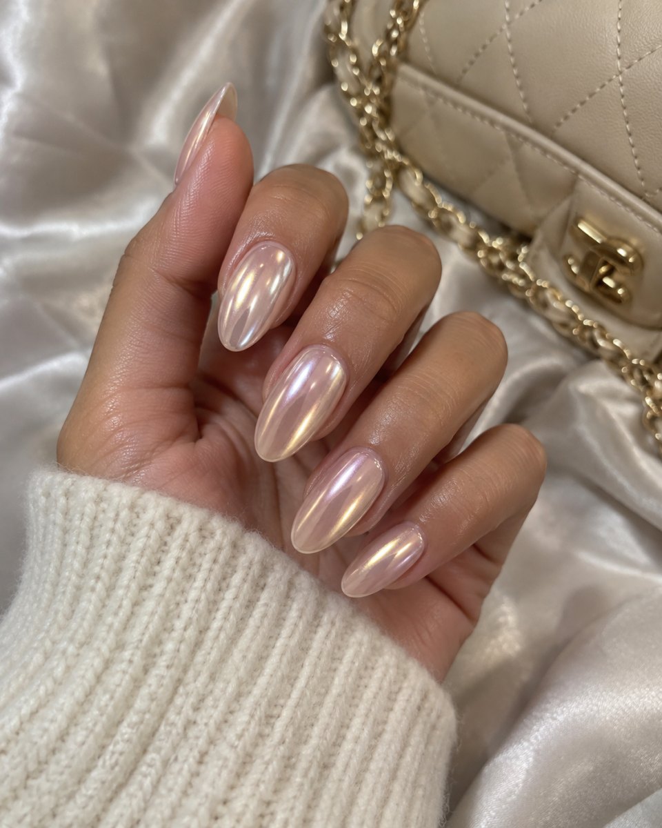 Champagne Hailey Bieber glazed donut french tips nails