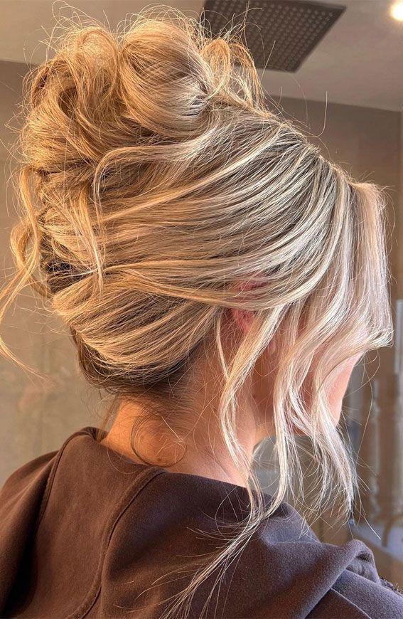 90s Messy Updo with Face Framing Pieces Ideas