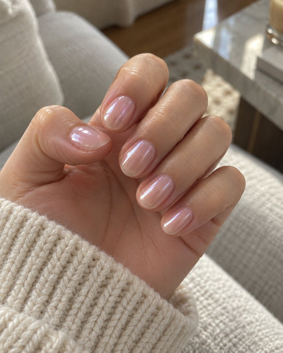Minimal French Hailey Bieber glazed donut french tips