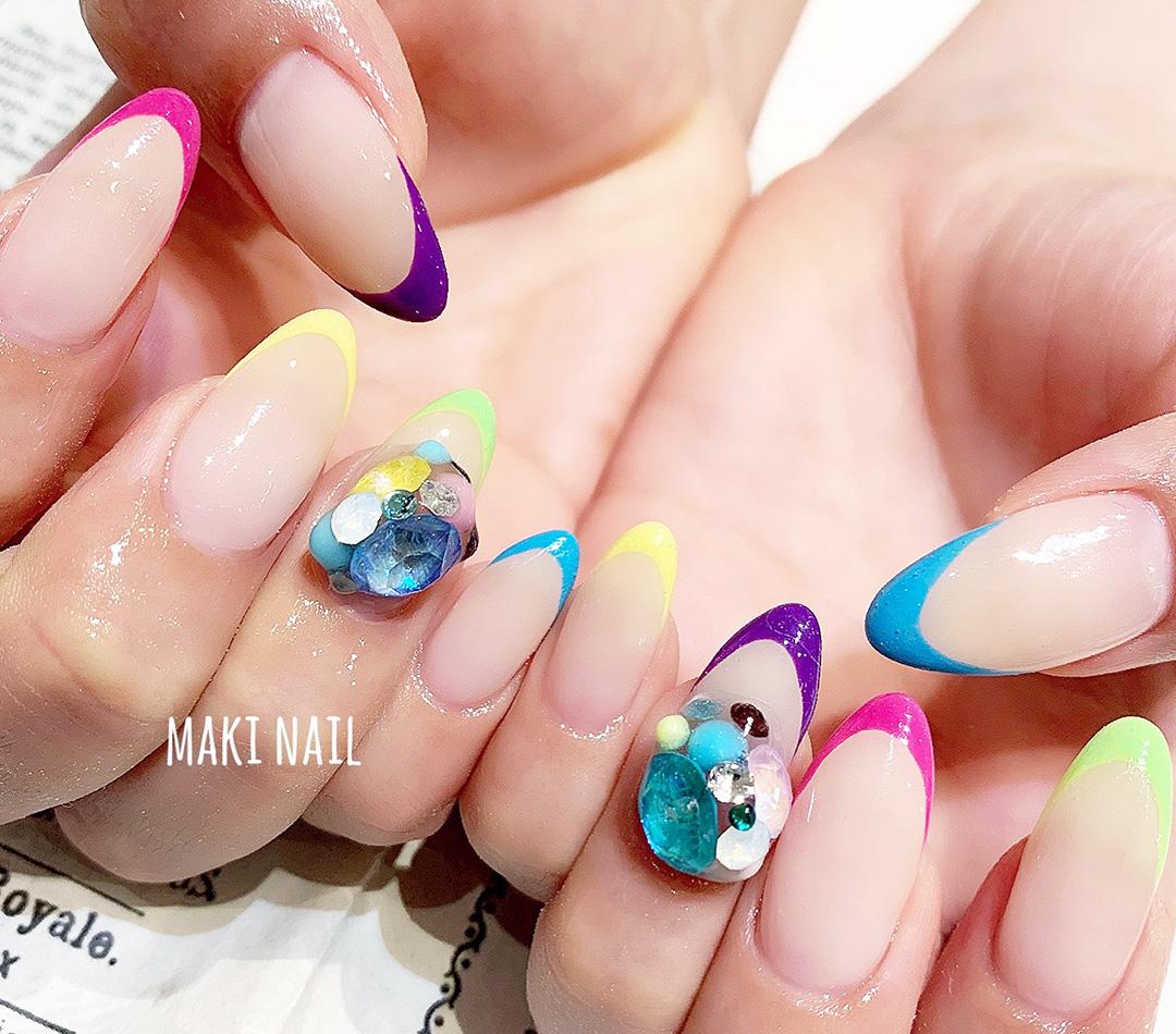 Colorful gemstone French manicure