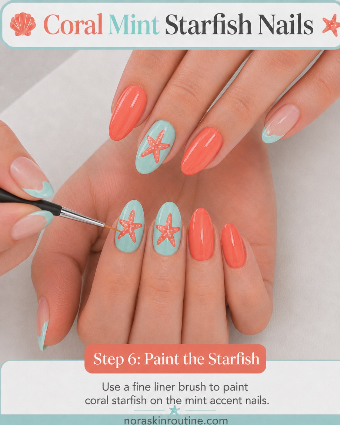 Coral Mint Starfish Nails - A Coastal Gel Manicure Anyone