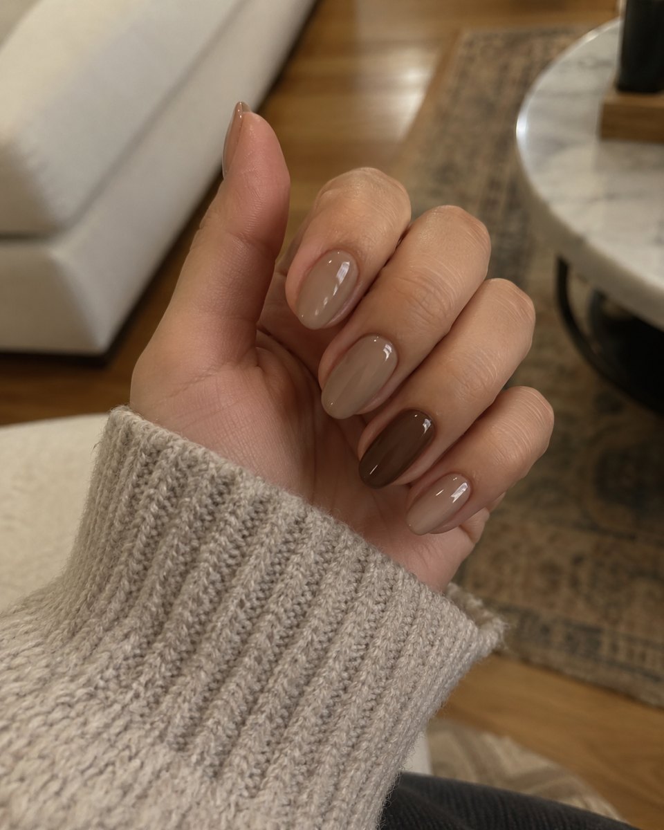 Creamy latte brown nails