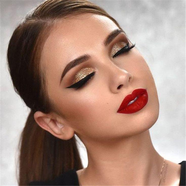 Classic red lip glam makeup