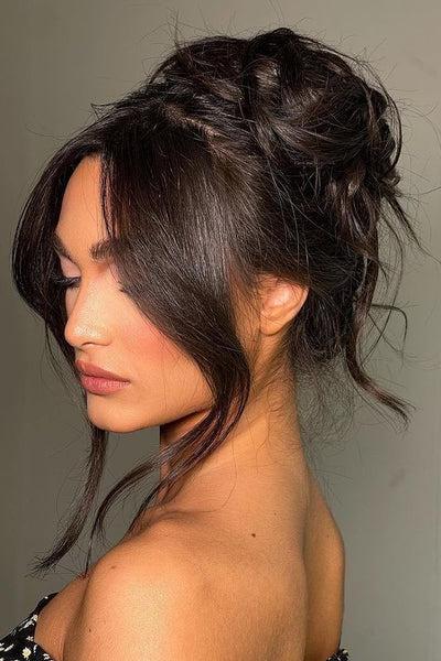 Dark hair 90s updo
