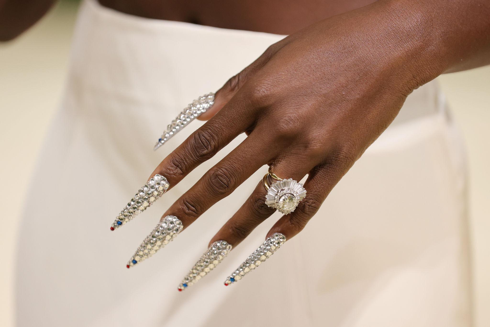 Crystal embellished red carpet nails