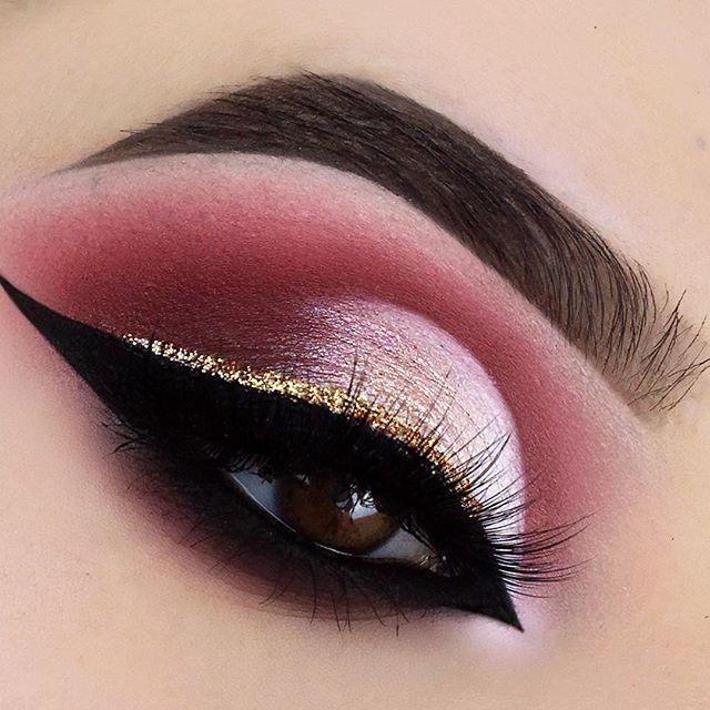 Dramatic winged cut crease eyeliner