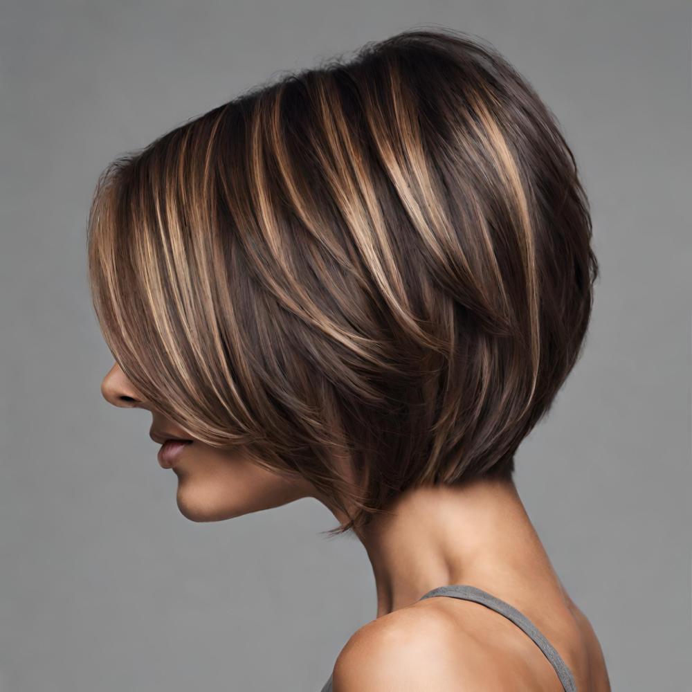 Elegant brown bob with dimensional highlights