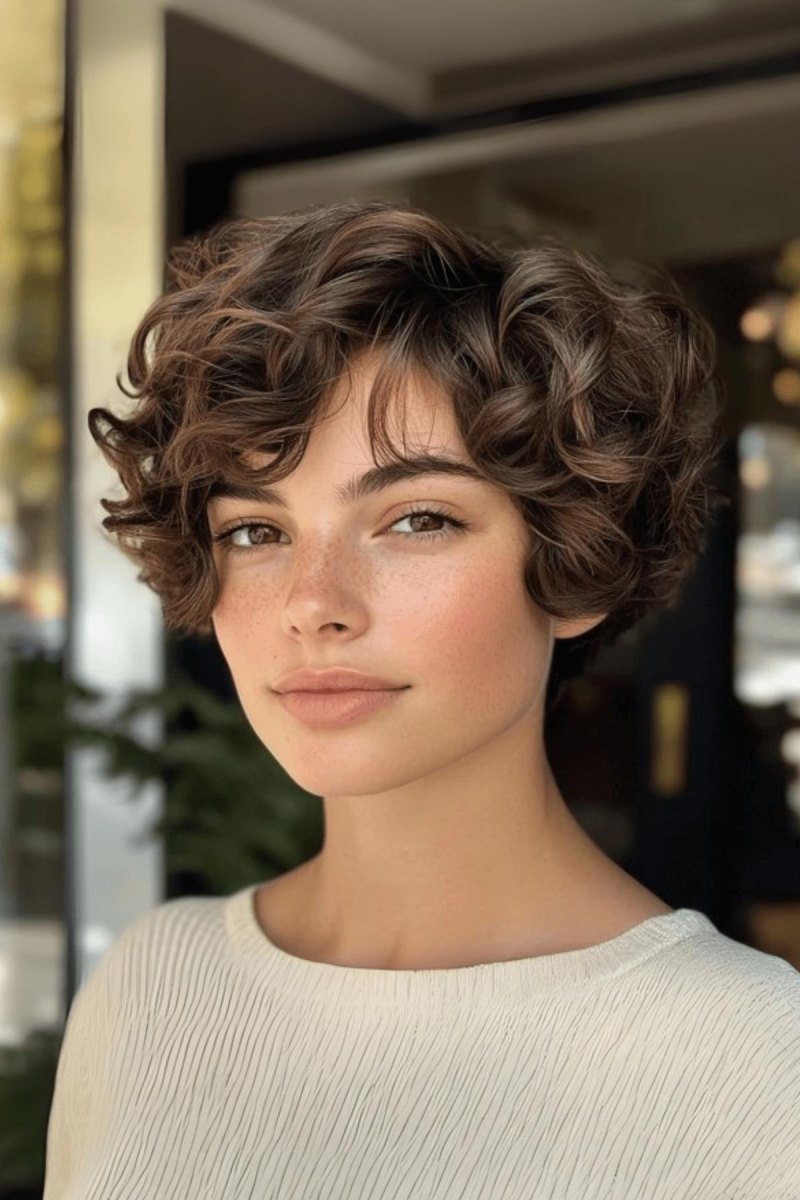 Elegant curly bixie haircut finish