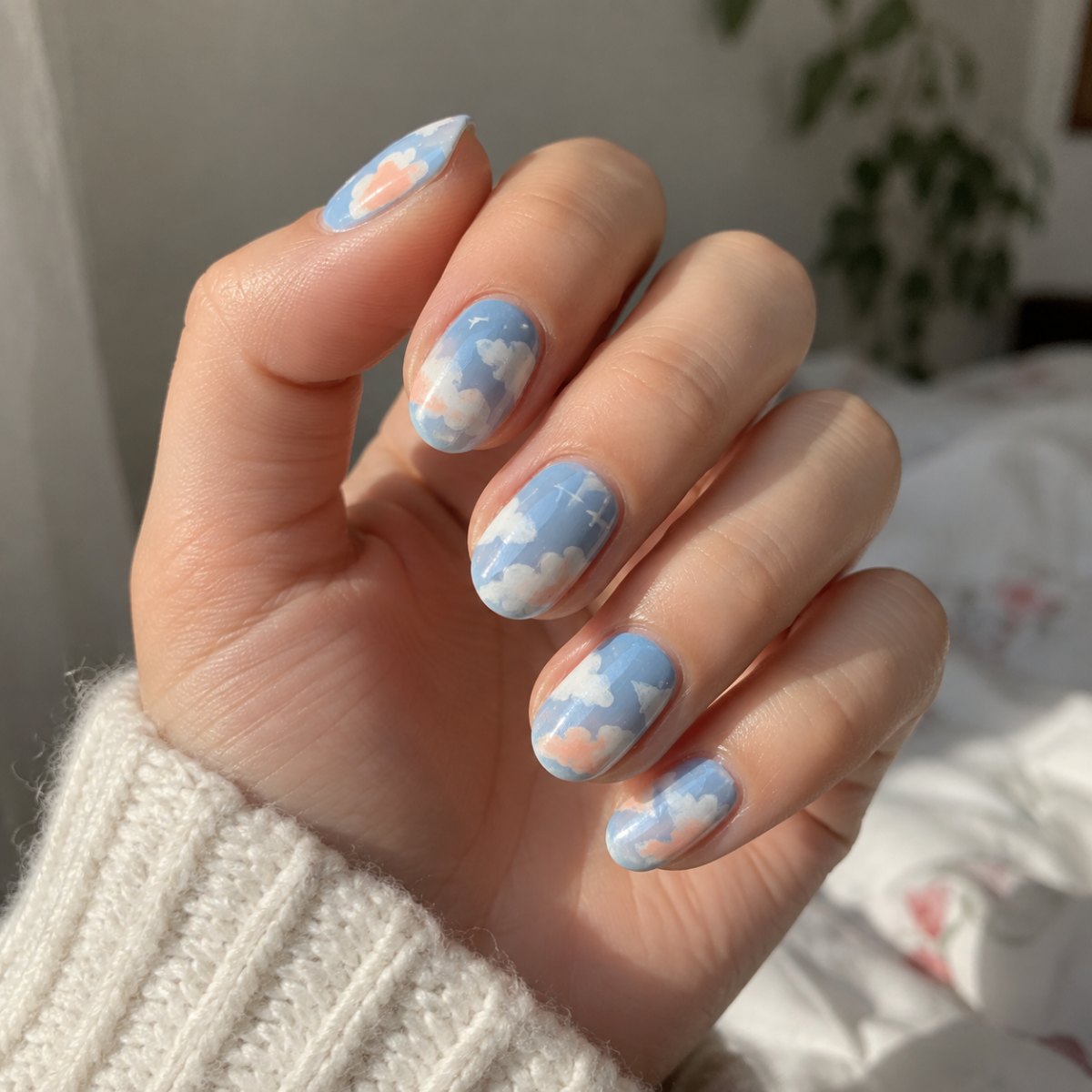 Cloud detail pastel nail art
