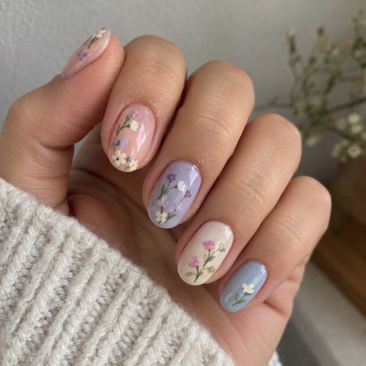 Floral accent Fine Line nails