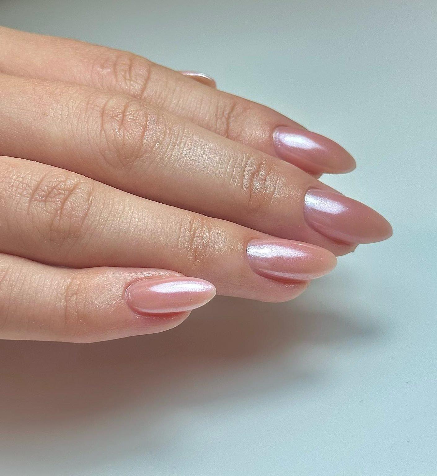 Glazed donut pink chrome nails