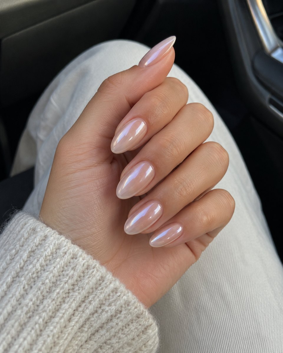 Long pearl Hailey Bieber glazed donut french tips manicure