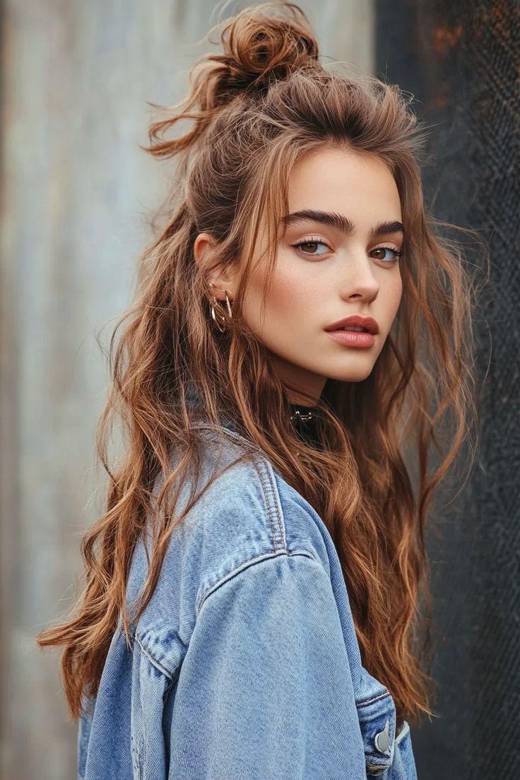 Half up 90s messy updo