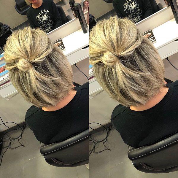 Layered short hair half up bun