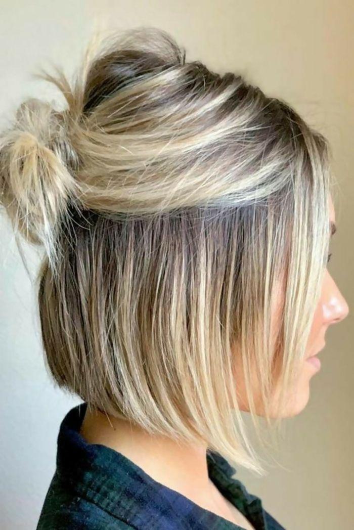 Blonde short hair half up bun