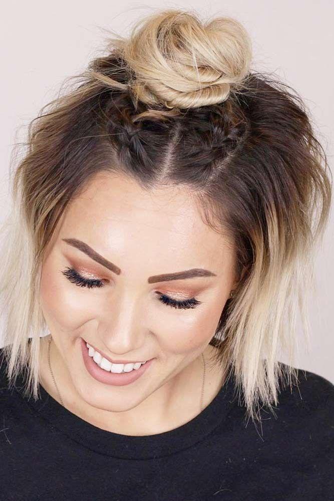 Braided half up bun short hair