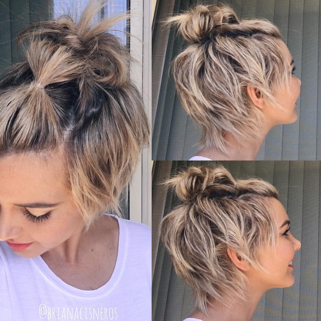Mini half up bun pixie hair