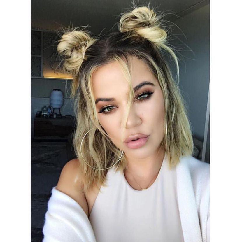 Half up space buns short hair