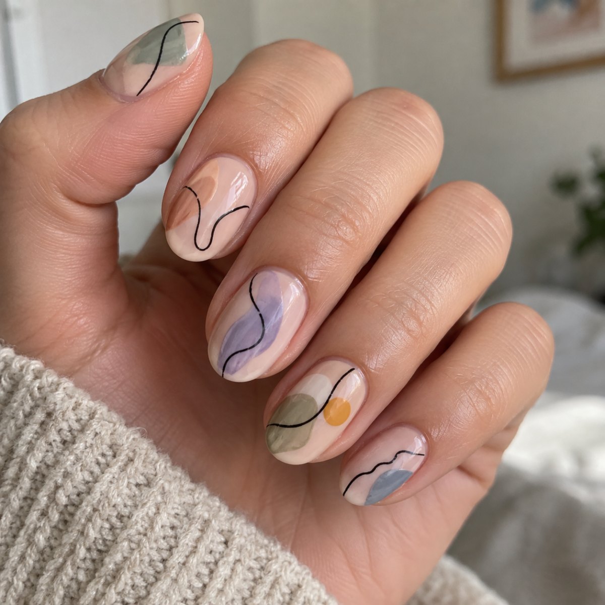 Abstract line Fine Line inspired nails