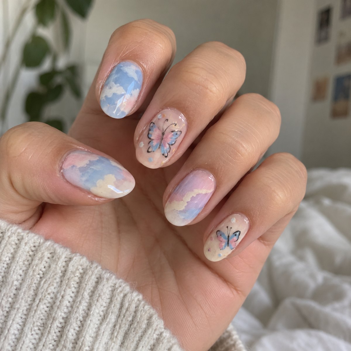 Butterfly Fine Line inspired nail design