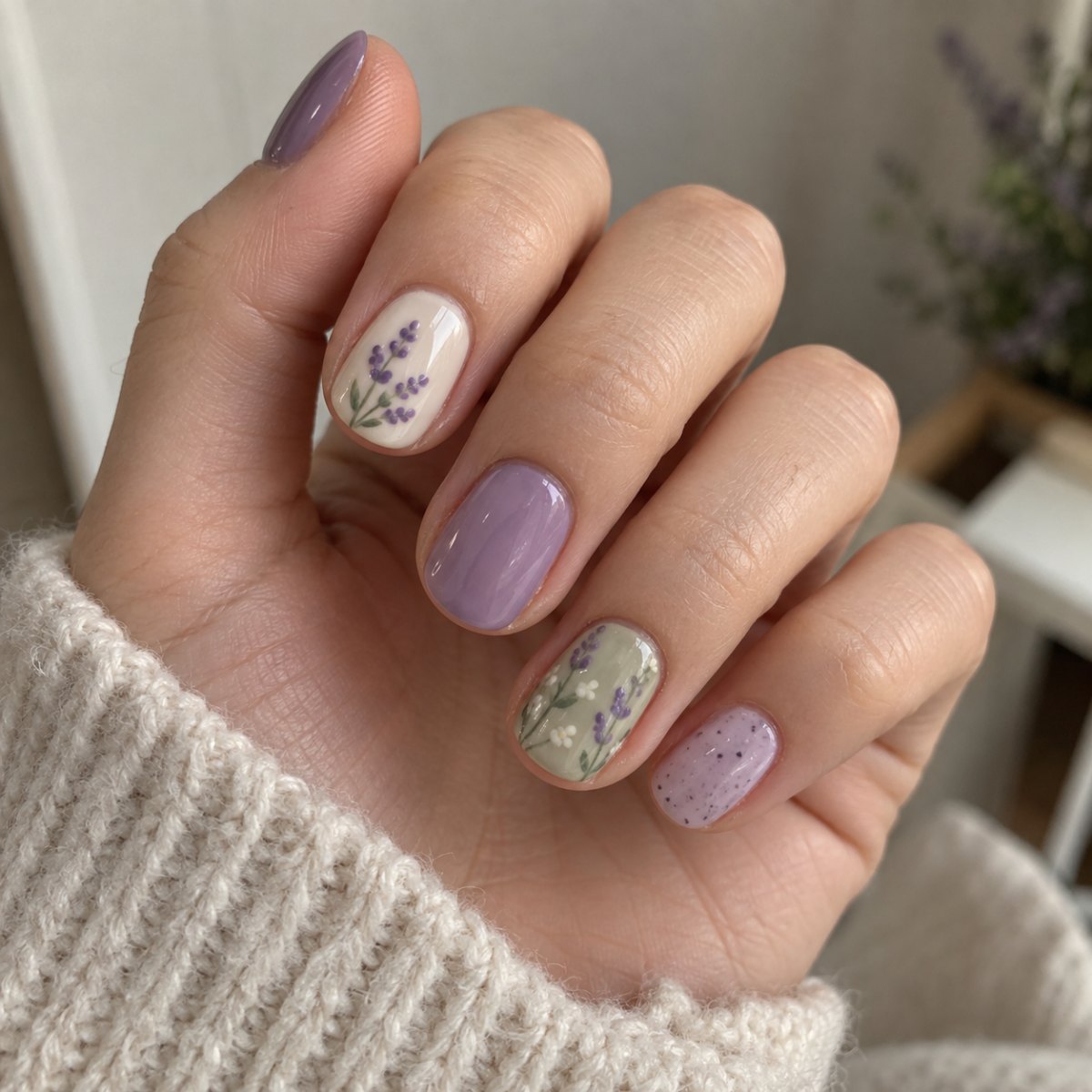 Lavender Fine Line themed nails