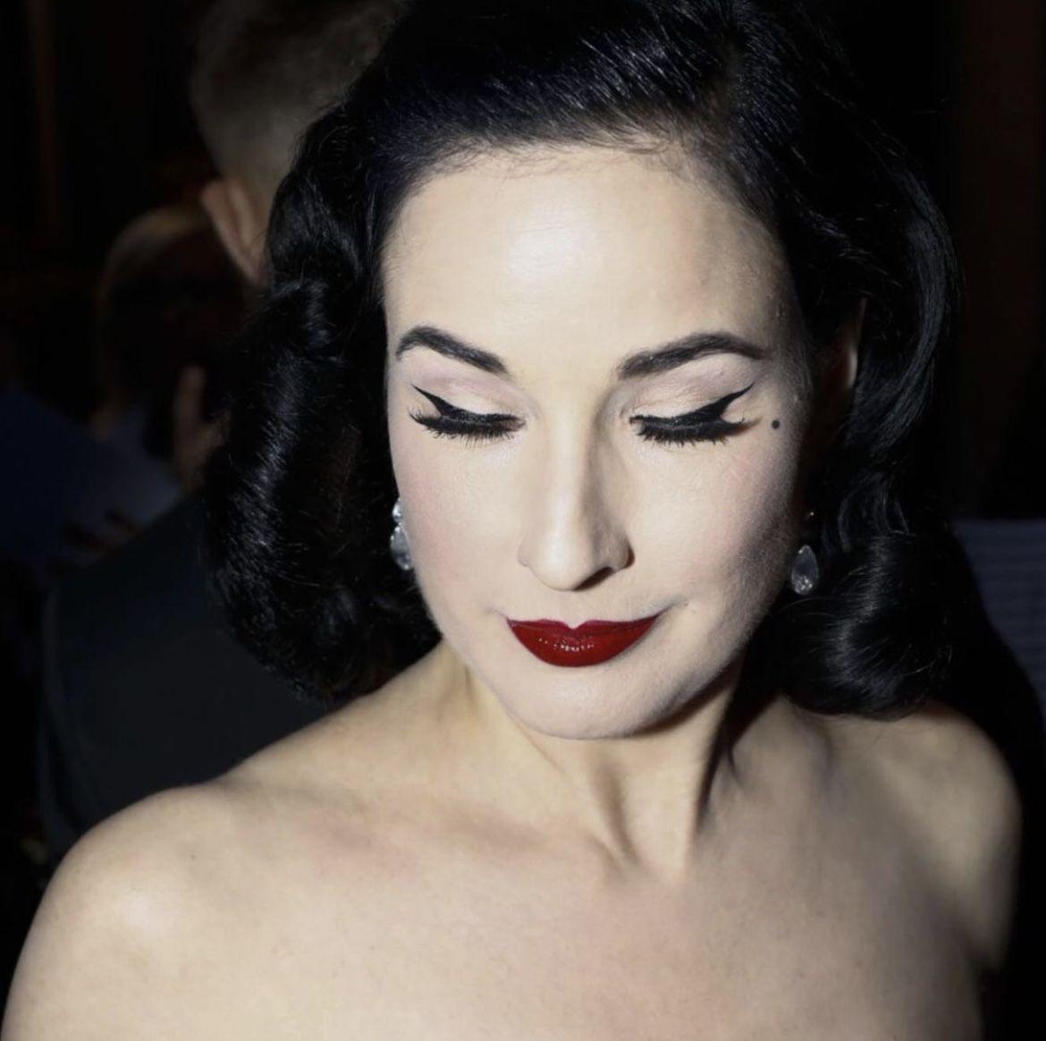 Hollywood glamour makeup look featuring classic false eyelashes