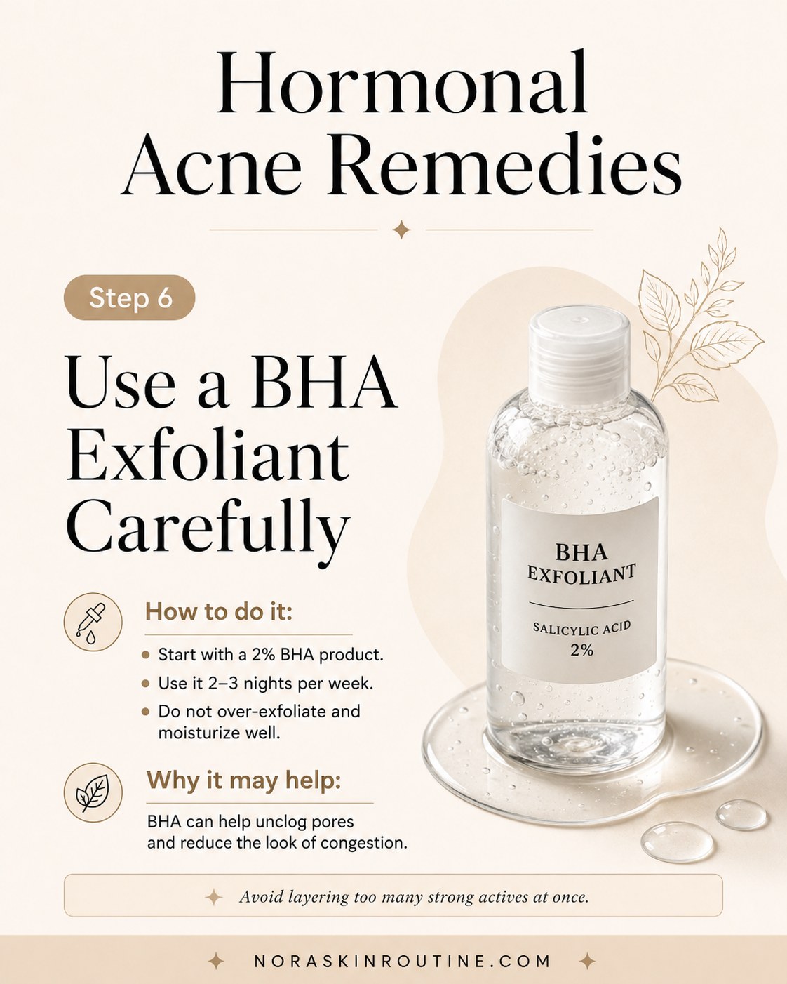 Bottle of 2% BHA salicylic acid exfoliant featured among gentle hormonal acne remedies