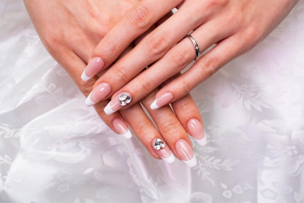 Luxury bridal gemstone French manicure