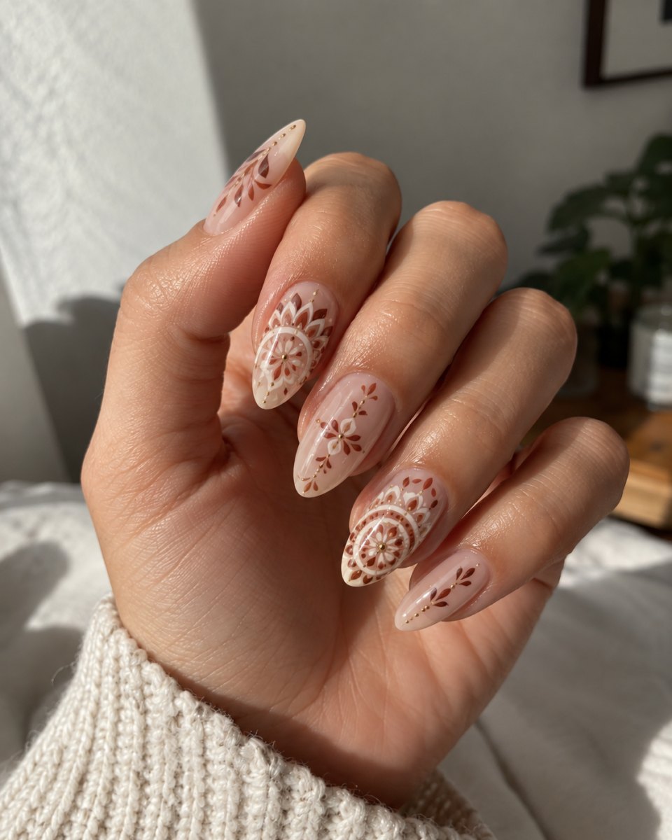 Mandala inspired almond nail art