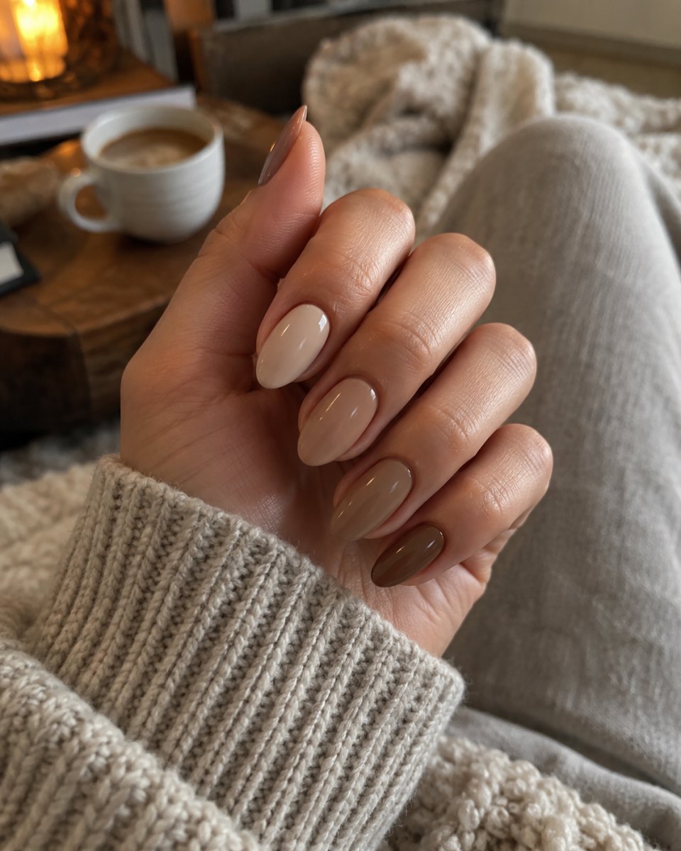Matte cocoa brown manicure