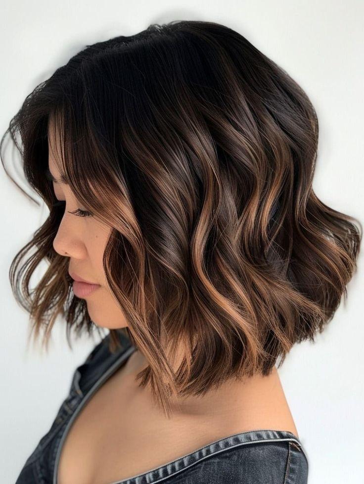 Modern brown bob with balayage highlights
