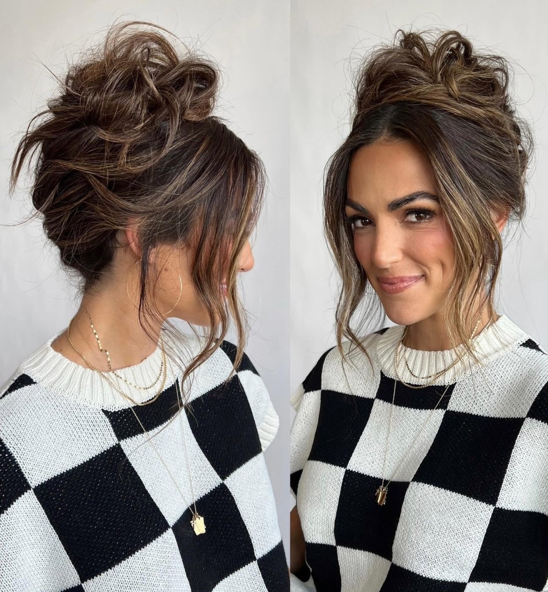 Modern 90s messy updo style