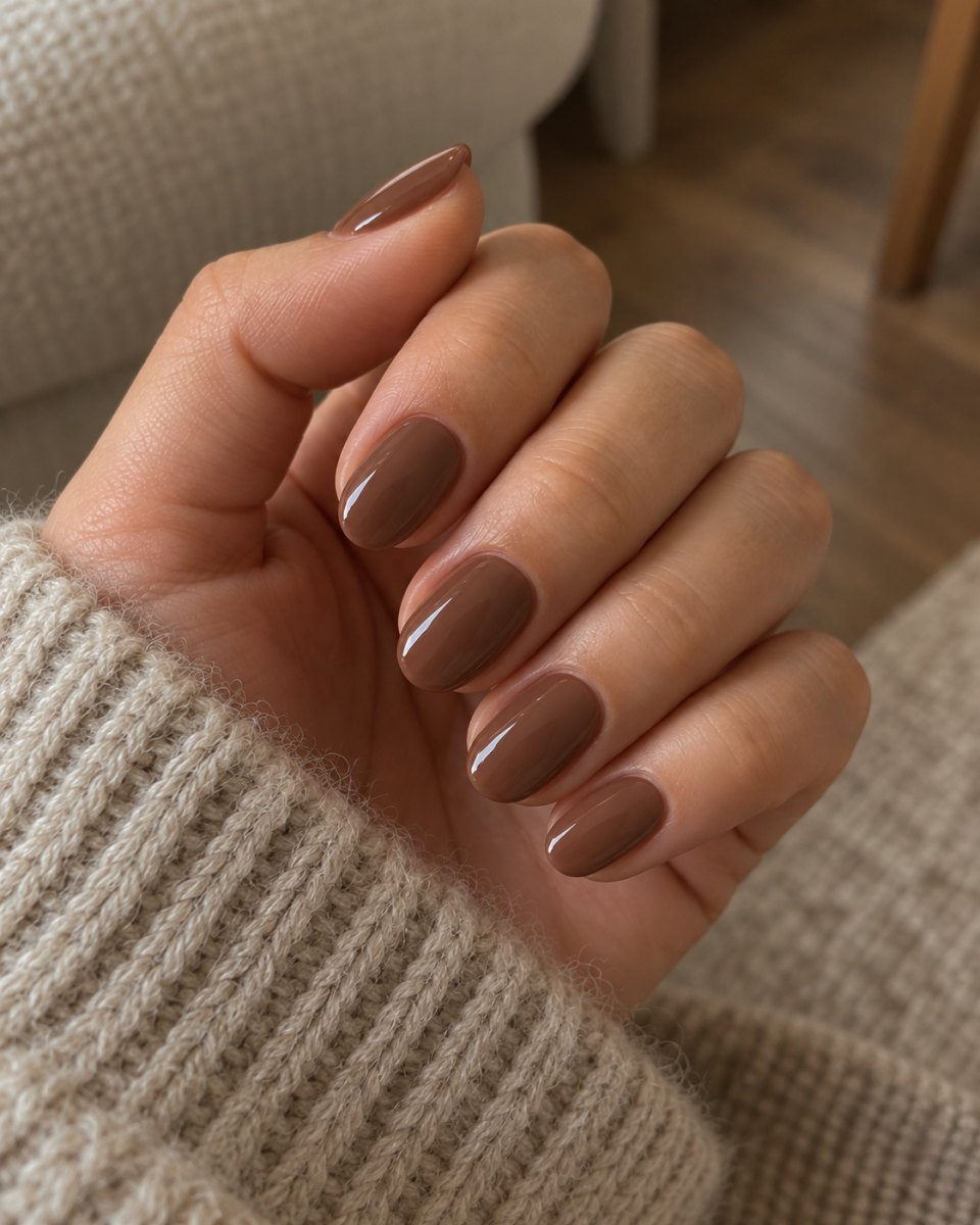 Muted chestnut brown nails