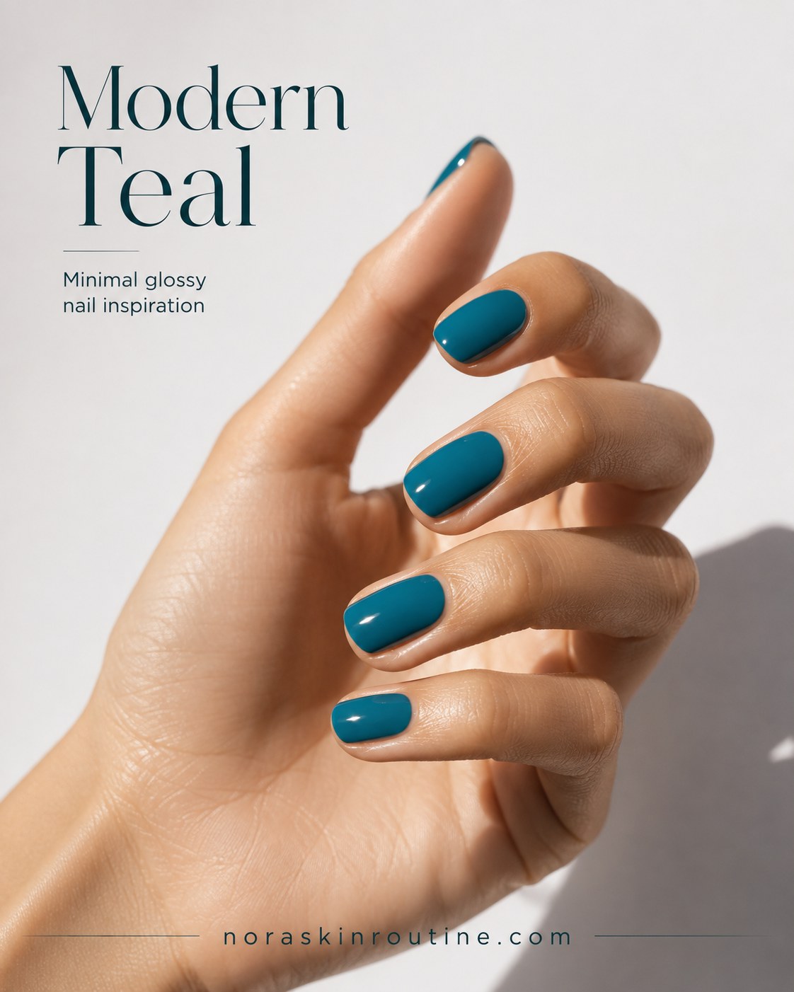 Modern teal nail color offers a fresh glossy finish that suits deep skin tones beautifully.