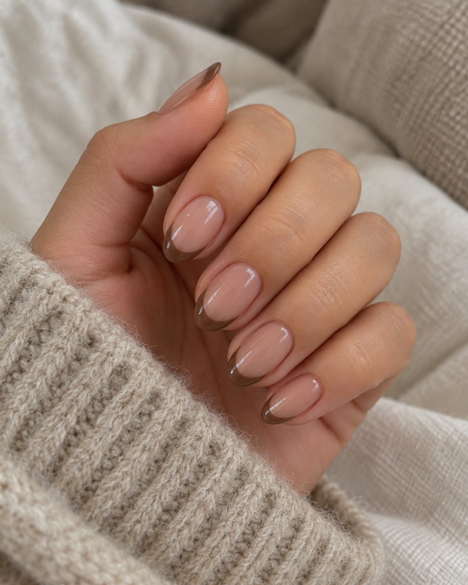 Natural brown French manicure