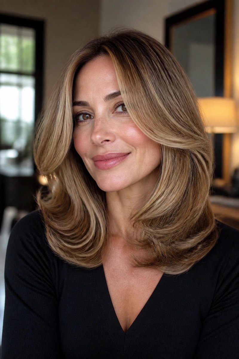 Espresso layered blowout haircut with subtle movement