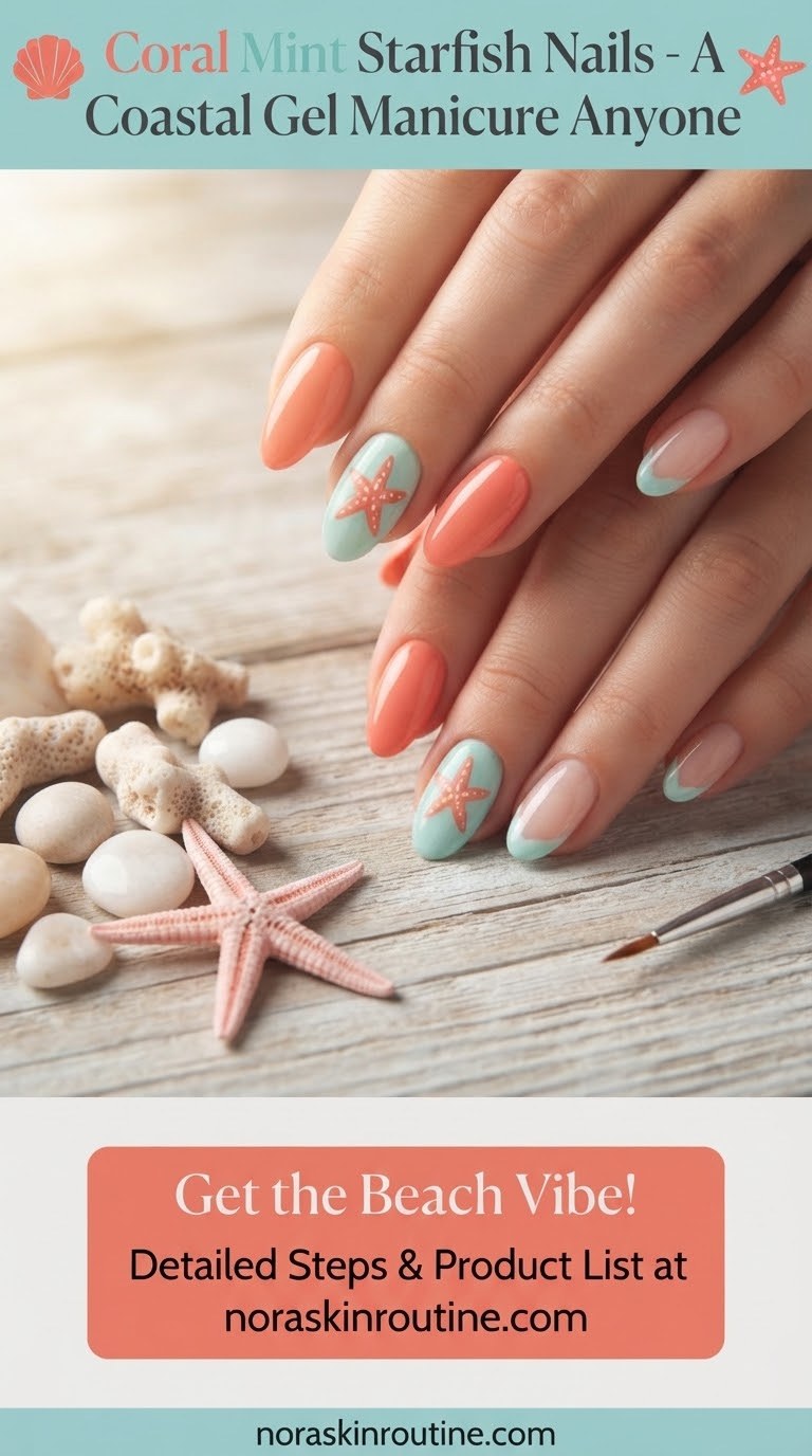 Coral Mint Starfish Nails - A Coastal Gel Manicure Anyone