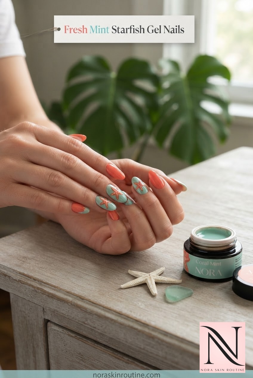 Fresh Mint Starfish Gel Nails