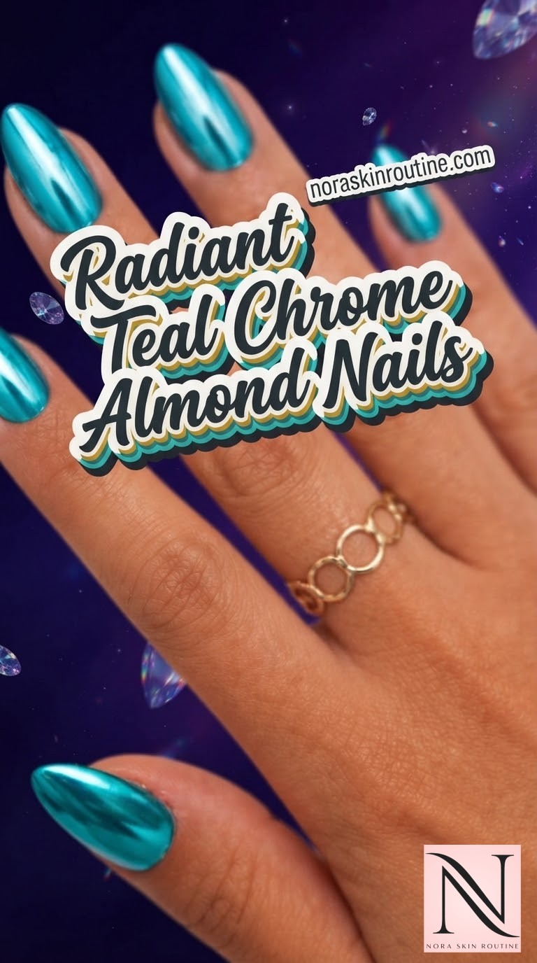 Radiant Teal Chrome Almond Nails