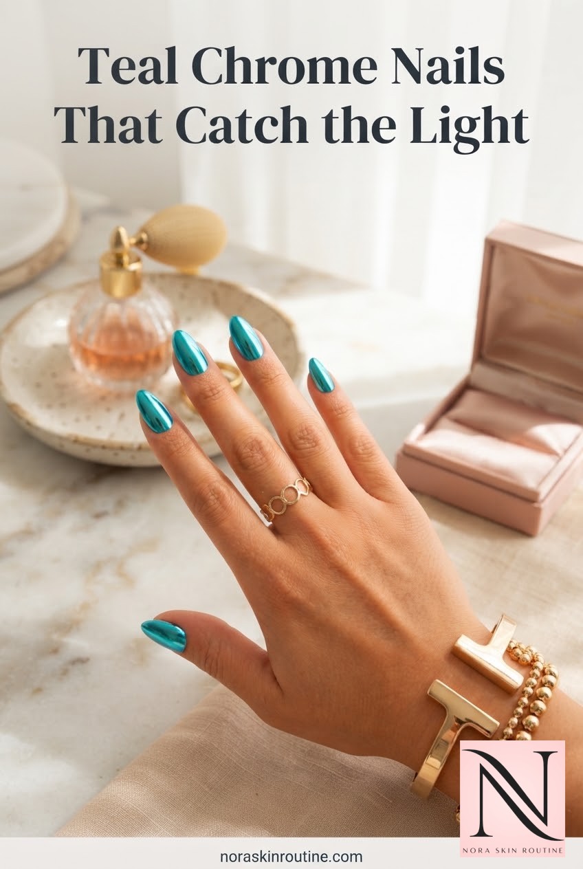 Teal Chrome Nails That Catch the Light