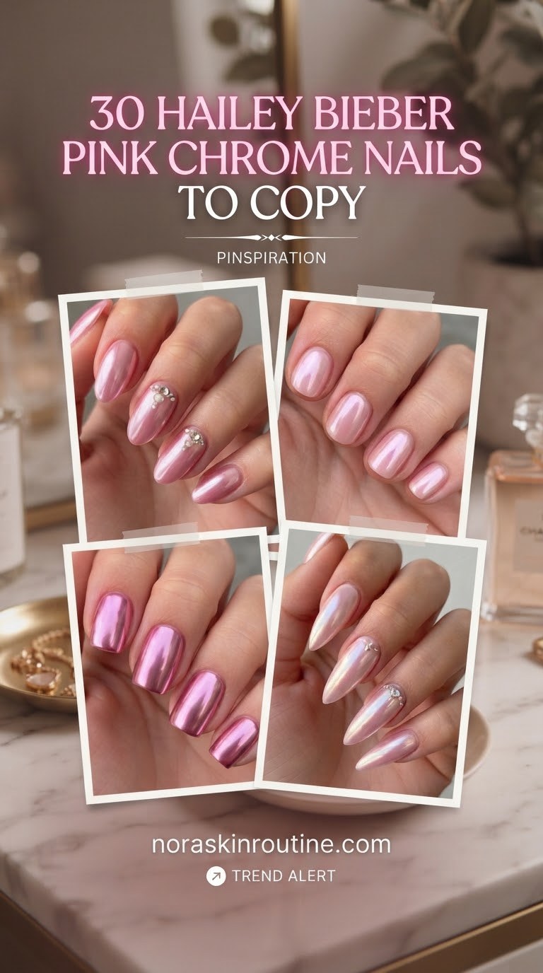 30 Hailey Bieber Pink Chrome Nails To Copy