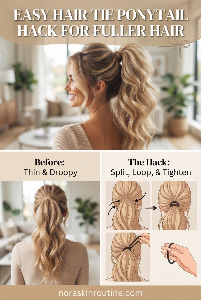 Easy Hair Tie Ponytail Hack for Fuller Hair